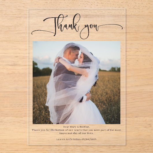 Foto Calligrafy Wedding Danke Karte Acryleinladungen (Vorderseite)