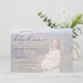 Foto Calligraphy Girl Kinderdusche Einladung (Stehend Vorderseite)