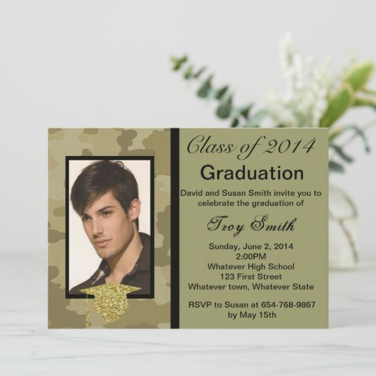 Foto Camouflage Abschluss Einladung (Stehend Vorderseite)