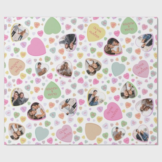 Foto Candy Heart Valentine's Day Gift Wrap Geschenkpapier (Flach)