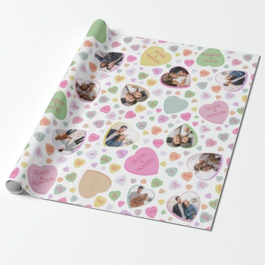 Foto Candy Heart Valentine's Day Gift Wrap Geschenkpapier (Ungerollt)