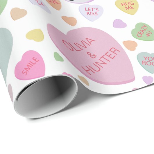 Foto Candy Heart Valentine's Day Gift Wrap Geschenkpapier (Rolleneckpunkt)