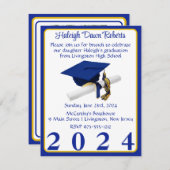 Foto Cap & Diploma Royal Blue & Gold Abschluss Einladung (Vorne/Hinten)