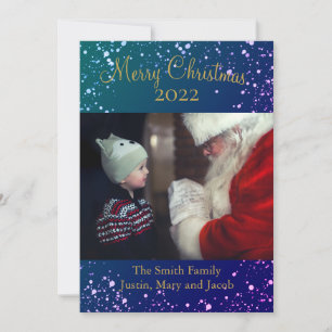Foto Card Schnee Frohe Weihnachten Blue Gold
