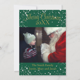 Foto Card Schnee Frohe Weihnachten Grün Gold