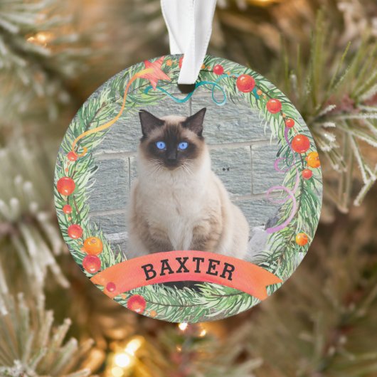 Foto Cat Berry Wreath Weihnachten Ornament (Baum)