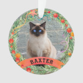 Foto Cat Berry Wreath Weihnachten Ornament (Vorderseite)