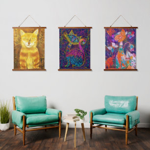 Foto Cat Collection Wandteppich Mit Holzrahmen
