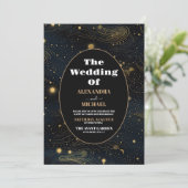 Foto Celestial Crescent Moon Gold Wedding Einladung (Stehend Vorderseite)