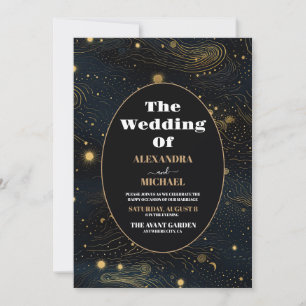 Foto Celestial Crescent Moon Gold Wedding Einladung