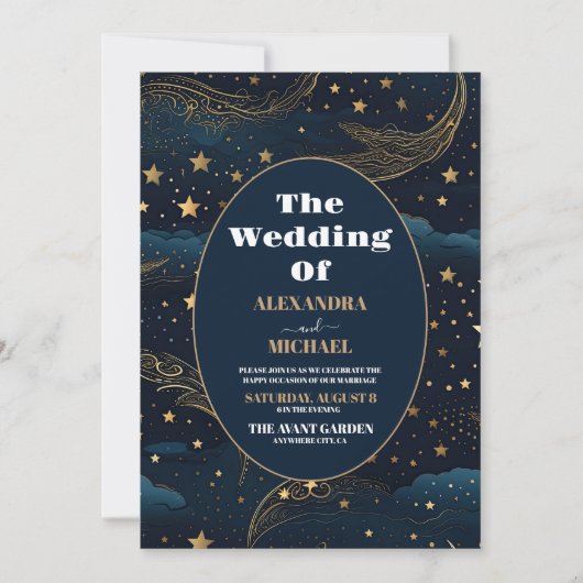 Foto Celestial Crescent Moon Gold Wedding Einladung (Vorderseite)