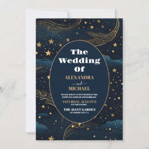 Foto Celestial Crescent Moon Gold Wedding Einladung