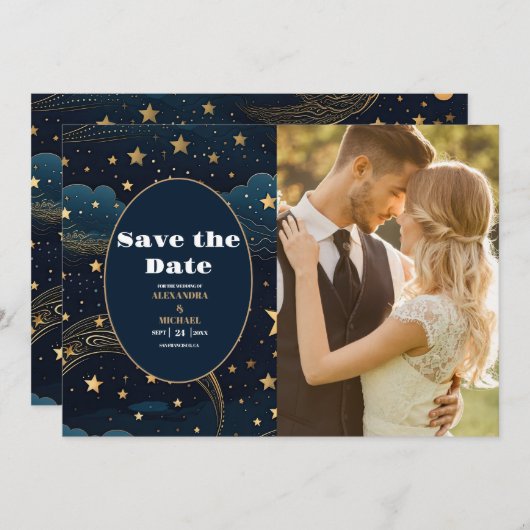 Foto Celestial Crescent Moon Gold Wedding Save The Date (Vorne/Hinten)