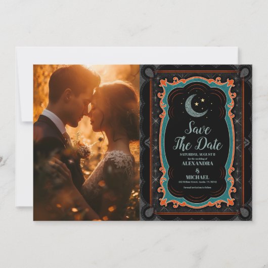 Foto Celestial Mystical Moon Starry Night Wedding Save The Date (Vorderseite)