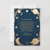 Foto Celestial Navy Gold Crescent Moon Hochzeit Dankeskarte (Rückseite)
