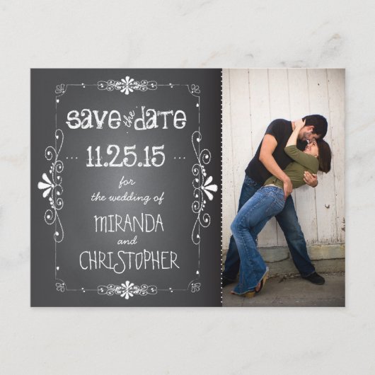 Foto-Chalkboard Save the Date Hochzeit Postkarte (Vorderseite)