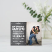 Foto-Chalkboard Save the Date Hochzeit Postkarte (Stehend Vorderseite)