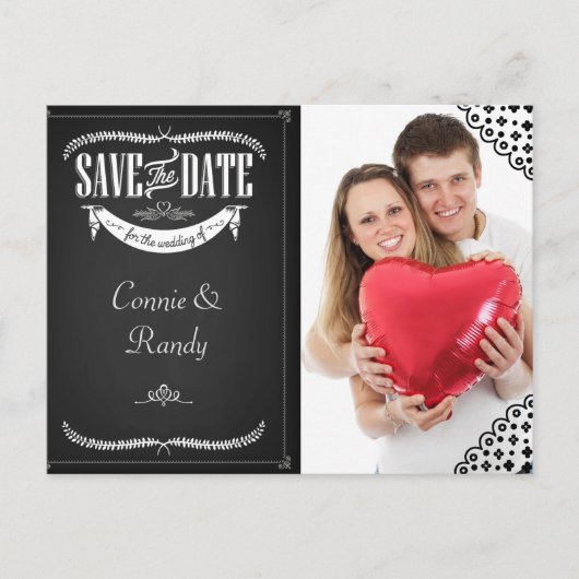 Foto Chalkboard Save the Date Postkarte (Vorderseite)