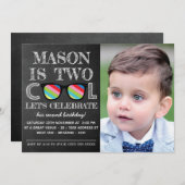 Foto Chalkboard Zwei Coolen zwei Jahre alt Geburts Einladung (Vorne/Hinten)