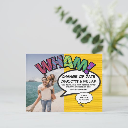 Foto Change of Date Fun Modernes Comic Postkarte (Stehend Vorderseite)