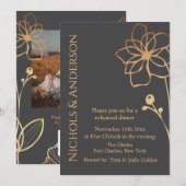Foto Charcoal & Gold QR Code Hochzeitsstimmung Pro Einladung (Vorne/Hinten)