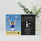 Foto Cheerleader Black Gold Graduiertenparty Dankeskarte (Stehend Vorderseite)