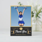 Foto Cheerleader Black Gold White Abschluss Dankeskarte (Stehend Vorderseite)