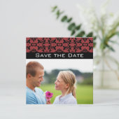 Foto Cherry & Black Damask Hochzeit Save the Date Einladung (Stehend Vorderseite)