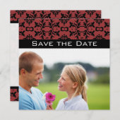 Foto Cherry & Black Damask Hochzeit Save the Date Einladung (Vorne/Hinten)