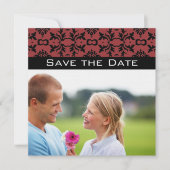 Foto Cherry & Black Damask Hochzeit Save the Date Einladung (Vorderseite)