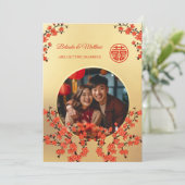 Foto Cherry Blossom Chinesische Hochzeit Einladung (Stehend Vorderseite)