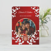 Foto Cherry Blossom Chinesische Hochzeit Einladung (Stehend Vorderseite)