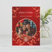 Foto Cherry Blossom Chinesische Hochzeit Einladung (Stehend Vorderseite)
