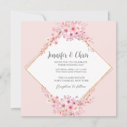 Foto Cherry Blossom QR Code Hochzeit Einladung (Vorderseite)