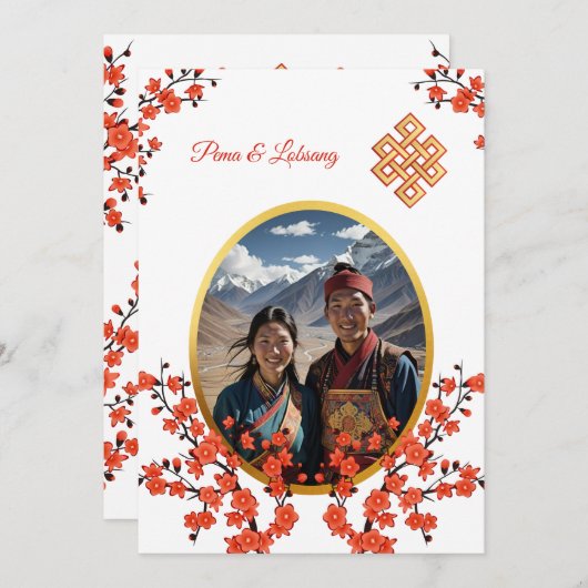 Foto Cherry Blossom tibetische Hochzeit Einladung (Vorne/Hinten)