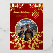 Foto Cherry Blossom tibetische Hochzeit Folieneinladung (Vorderseite)