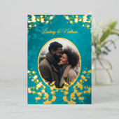 Foto Cherry Blossom Wedding Türkis Folieneinladung (Stehend vorne)