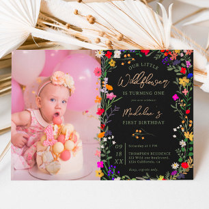 Foto chic boho helle wilde Blume 1. Geburtstag Einladung