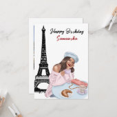Foto Chic Eiffel Tower, Balloons Paris Geburtstag Karte (Vorderseite/Rückseite Beispiel)