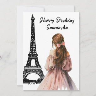 Foto Chic Eiffel Tower Bow Girl Paris Geburtstag Karte