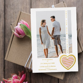 Foto Chic Elegante Rosa und Goldenes Herz Paar Folieneinladung