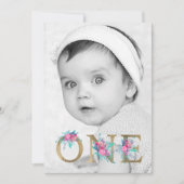 Foto Chic gold Blumenbrief 1. Geburtstagsröte Einladung (Vorderseite)