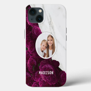 Foto Chic Modern Lila Florales Marmor Benutzerdefi iPhone 13 Hülle