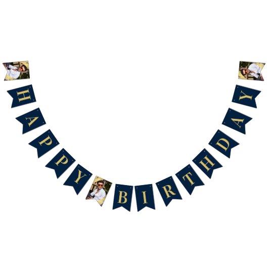 Foto Chic Navy Gold Happy Geburtstag Wimpelkette (Alle)