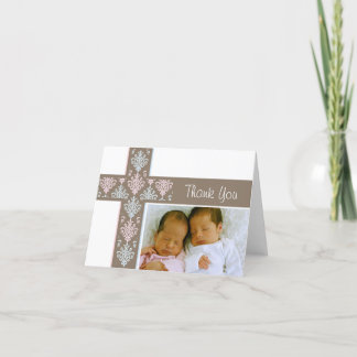 Foto Christening Danke Karte | Twins