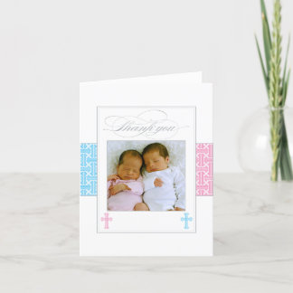 Foto Christening Danke Karte | Twins