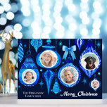 Foto Christmas Bauble Navy Blue Watercolor Feiertagskarte<br><div class="desc">Diese 5-Foto-Weihnachtskarte verfügt über handgepolsterte Aquarellbaubeln in Blau- und Türkistönen, es gibt 5 Rahmen für Sie, um Ihre eigenen Fotos hinzuzufügen, Sie können einzelne Familienmitglieder und Haustiere hochladen oder einfach nur lustige Fotos zusammen, wenn Sie eine kleinere Familie haben, was immer Sie bevorzugen. Für beste Ergebnisse laden Sie quadratische Fotos...</div>