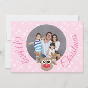 Foto Christmas Girly Pink Niedliche Rentier-Skript Feiertagskarte