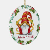 FOTO Christmas Gnomes Holly Berry Wreath Holiday Keramik Ornament (Rechts)