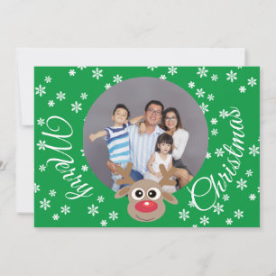 Foto Christmas Green Niedlich Rentier Weiße Schrif Feiertagskarte